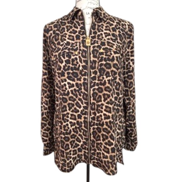 Michael Kors Leopard Print Pebble Crepe 3/4 and full Sleeve Top - Picture 1 of 10